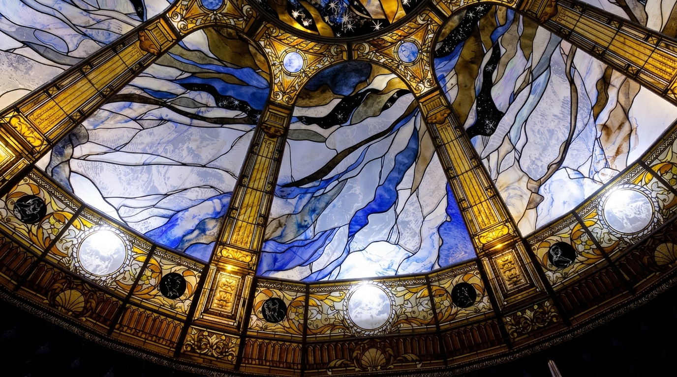 Plafond en verrière de vitrail d'art sur mesure pour création et restauration par France Vitrail International